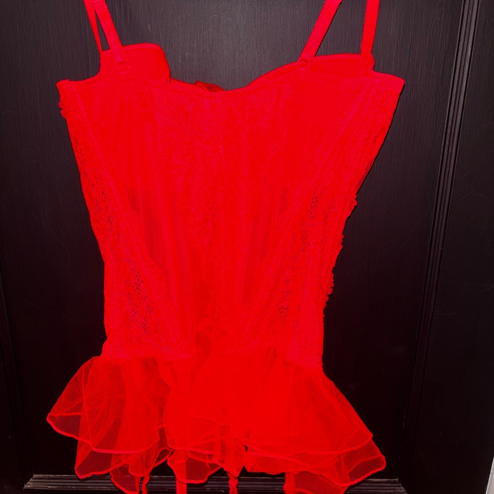 Victoria's Secret Hot Pink Lace Bustier Front Hook Closure Stocking Straps 36D - Picture 5 of 6